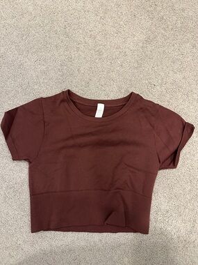 aerie Short Sleeve Ribbed Crop Top - Maroon